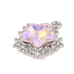 ラインストーンペンダント付きラックメッキ合金  スター  プラチナ  ミスティローズ  20x17x6mm  穴：2mm&nbsp;FIND-B037-03P-03