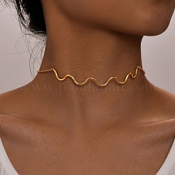 Stainless Steel Wavy Line Choker Necklaces&nbsp;PW-WG07BB7-01