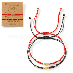 2Pcs  2 Colors 304 Stainless Steel Heart Bead Braided Bead Bracelet&nbsp;ZD8113-1