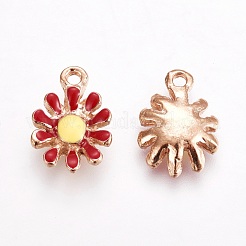 合金エナメルチャーム  菊  ライトゴールド  ファイヤーブリック  13x16x3mm  穴：1.4mm&nbsp;PALLOY-WH0052-04D