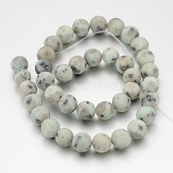Frosted Round Natural Sesame Jasper/Kiwi Jasper Bead Strands&nbsp;G-J338-12-10mm