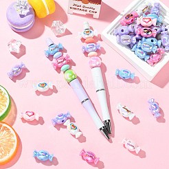 UVメッキ不透明アクリルビーズ40個。  虹色の  ハート/甘い言葉が書かれたキャンディー  ミックスカラー  11.5x24x12mm  穴：3.5mm&nbsp;PACR-CJ0001-51