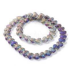 電気メッキ透明ガラスビーズ連売り  ハート  パープル  15x13mm  穴：1.2mm  約50個/連  25.59''（65センチメートル）&nbsp;EGLA-R114-02A-FR05