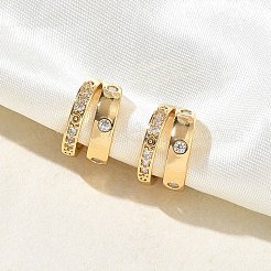 2層構造のC字型真鍮製、マイクロパヴェのクリアキュービックジルコニアカフピアス  18KGP本金メッキ  12x7mm&nbsp;LS-EJEW-L316-01G-04