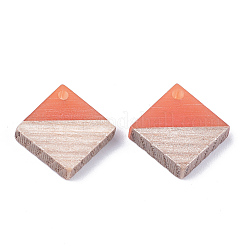 レジン＆ウッドパーツ  菱形  サンゴ  16.5~17.5x17~18x3~4mm  穴：1.8mm  辺の長さ：12~13mm&nbsp;RESI-S358-31D