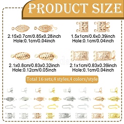 16セット16スタイル304ステンレススチールボックスクラスプ  マルチ連クラスプ  混合図形  ミックスカラー  15~21.5x7~10x3~5mm  穴：1~1.2mm  1セット/スタイル&nbsp;STAS-YW0003-04
