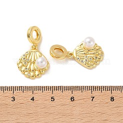 Shell Shape Brass Micro Pave Cubic Zirconia European Dangle Charms&nbsp;KK-P351-02G