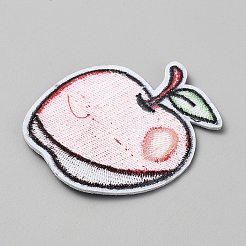 リンゴのポリエステル刺繍糸、アイロン接着/縫い付けパッチ  ホットメルト接着剤  布のアップリケ  レッド  60x54x1.5mm&nbsp;PATC-WH0023-62