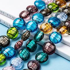 手作り銀箔ガラスベネチアンビーズ連売り  フラットラウンド  ミックスカラー  直径約20mm  厚さ10mm  穴：2.5mm  約20個/連  14~15インチ&nbsp;SL109