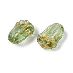 ガラスビーズ  チューリップ  ゴールドライン入り  黄緑  11.5x8x5~5.5mm  穴：1mm&nbsp;GLAA-T021-72M-04