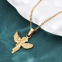 304 Stainless Steel Cupid Pendant Necklaces&nbsp;NJEW-H059-31G