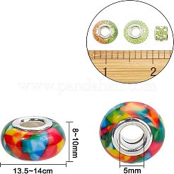 アクリル＆レジン＆ポリマークレイラインストーンヨーロピアンビーズ  大穴ビーズ  シルバーカラーコアと  ロンデル  ミックスカラー  ビーズ：13.5~14x8~10mm  穴：5mm  54個/袋  1bag /ボックス&nbsp;FPDL-NB0001-02F