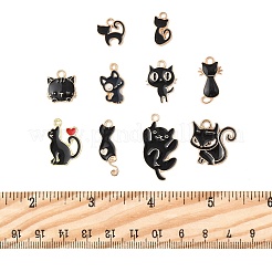 20個10スタイルアロイエナメルペンダント  カドミウムフリー＆鉛フリー  猫  ライトゴールド  ブラック  13~29.5x8.5~20x1.2~3mm  穴：1.6~2mm  2個/スタイル&nbsp;ENAM-FP0002-59