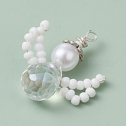 ガラスシードビーズペンダント  ABSの模造パールと  天使  ホワイト  22.5x19x8mm  穴：1.8mm&nbsp;PALLOY-MZ00355-01