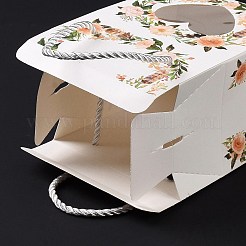 ハンドルロープ付きの長方形の紙のギフトボックス  ギフトラッピング用クリアハートウィンドウボックス  カラフル  花  6.65x6.7x10cm&nbsp;X1-CON-B010-02B