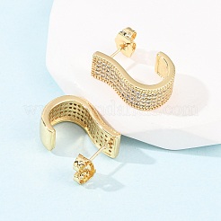 Brass Micro Pave Cubic Zirconia J-Shaped Stud Earrings&nbsp;EJEW-B153-13G