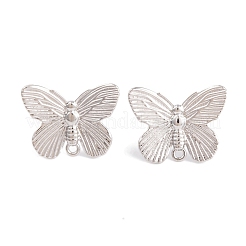 ラックメッキブラススタッドピアス  カドミウムフリー＆鉛フリー  長持ちメッキ  蝶  プラチナ  15x19mm  ピン：13mm&nbsp;KK-S374-02P