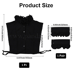 取り外し可能なシフォンシャツ レディース つけ襟 1枚  ネックライントリム DIY 衣服アクセサリー  取り外し可能なコットンスリーブ1組付き  ブラック  365x355x4mm&nbsp;AJEW-CY0001-38B