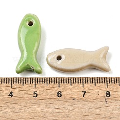 手作りの陶器ビーズ  魚  光沢釉の磁器  ミックスカラー  24~27x10.5~12x6~7mm  穴：1.8~2mm&nbsp;PORC-Z007-01