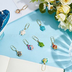 8色のカーボンスチールペーパークリップ8個  染色された合成ターコイズのカメペンダント付き  ゴールドカラー  ミックスカラー  43mm  1pc /カラー&nbsp;AJEW-CP00005