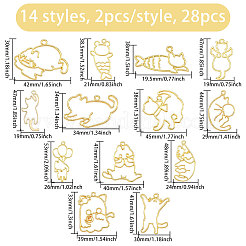26個13スタイルアロイオープンバックベゼルペンダント  UVレジンDIY用  エポキシ樹脂  プレスジュエリー  猫の形  ゴールドカラー  19.5~53x20~42x2~2.5mm  穴：2~4mm  2個/スタイル&nbsp;FIND-CA0010-70