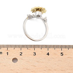 女性のためのヒマワリとトンボの回転可能なオープンリング  真鍮製キュービックジルコニアフィジェットスピナーリング  調節可能なストレス解消カフリング  プラチナ·ゴールデン  usサイズ7 3/4(17.9mm)&nbsp;RJEW-M139-16P