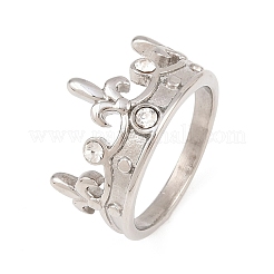304ステンレススチール指輪  ラインストーン付き  クラウン  ステンレス鋼色  3~14.5mm  内径：20.8mm&nbsp;LS-RJEW-D336-09P