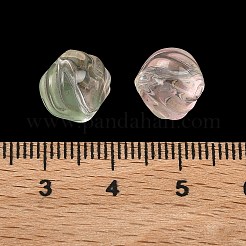 ツートンカラーの透明ガラスビーズ  カボチャ  グリッターパウダー付き  ダークシーグリーン  10~10.5x9~10mm  穴：1.4mm  約833個/1000g&nbsp;GLAA-H041-02D