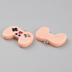 不透明樹脂ペンダント10個  プラチナトーンのアイロンループ付きゲームコントローラーチャーム  ライトサーモン  20x28x4mm  穴：2mm&nbsp;RESI-WH0035-46D
