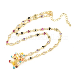 真鍮パヴェのカラフルなキュービックジルコニアとエナメルの花火ペンダントネックレス（女性用）  長持ちメッキ  ラックめっき  鉛フリー＆カドミウムフリー  18KGP本金メッキ  16.06インチ（40.8cm）&nbsp;NJEW-F364-03G