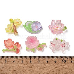 Floral Printed Transparent Resin & Glitter Powder Cabochons&nbsp;RE-CBA332C-03