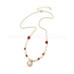 Brass Glass & Pearl Teardrop Pendant Necklaces&nbsp;NJEW-P325-01G