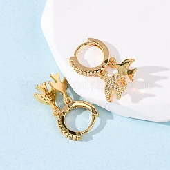 Swallow Brass Micro Pave Clear Cubic Zirconia Hoop Earrings&nbsp;EJEW-F384-06G