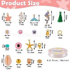 DIYジュエリーセット作りのためのポリマー粘土ビーズキット  ポリマー粘土とccbプラスチックと樹脂とアクリルと天然のタカラガイシェルビーズを含む  合金エナメル＆鉄＆ポリエステルタッセルペンダント  合金の留め金  アイアン丸カン＆ボールチープ  伸縮性のある糸  ミックスカラー  ポリマークレイビーズ：126g /セット&nbsp;DIY-SZ0005-78