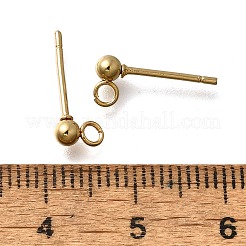 201 ステンレススチールスタッドピアス金具  ループと304ステンレススチールピン付き  ラウンド  18KGP本金メッキ  14x6x3mm  穴：1.6mm  ピン：11x0.5mm&nbsp;STAS-R156-01G-01