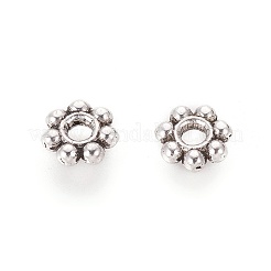 チベット風ビーズ  カドミウムフリー＆ニッケルフリー＆鉛フリー  花  アンティークシルバー  4x1mm  穴：1mm&nbsp;TIBEB-A101757-AS-FF