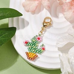 サボテンガラスシードビーズペンダント装飾  バッグの飾り用のロブスター クロー クラスプ チャーム  ミディアムアクアマリン  45mm&nbsp;HJEW-SZ00033