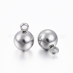 変色しにくい201ステンレススチール製ラウンドボールチャーム  ステンレス鋼色  11x8mm  穴：2mm&nbsp;X-STAS-H376-34