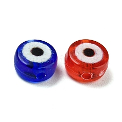 透明＆プリントアクリルビーズ  ナザールボンジュウ模様とフラットラウンド  ミックスカラー  7x4mm  穴：1.2mm&nbsp;OACR-G021-02