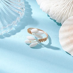 Copper Wire Wrapped Dyed Natural Shell Cuff Rings for Women&nbsp;RJEW-TA00138