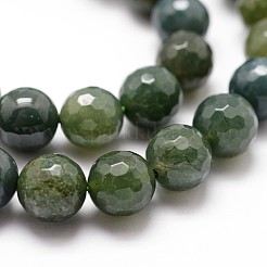天然石モスアゲートビーズ連売り  多面カット  ラウンド  10mm  穴：1mm  約37個/連  14.9インチ〜15.1インチ&nbsp;X-G-D840-25-10mm