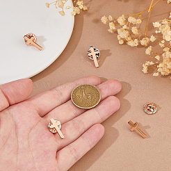 バックパックの服用の真鍮製ラペルピンバック4個  クロス  ローズゴールド  20x10mm&nbsp;JEWB-FH0002-42