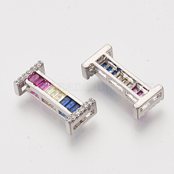 真鍮キュービックジルコニアスライドチャーム  プラチナメッキ  カラフル  文字L  文字.i  18.5x8.5x5mm  穴：1.5x4mmと1.5x6.5mm&nbsp;ZIRC-S063-01I-P