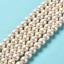 シェルパールビーズ連売り  虹メッキ  グレードA  ラウンド  桃パフ  6mm  穴：1mm  約62個/連  16インチ&nbsp;BSHE-L025-08-6mm-01