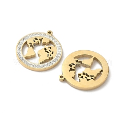 304ステンレススチールラインストーンペンダント  地球  イオンプレーティング（ip）  18KGP本金メッキ  17x15x2mm  穴：0.9mm&nbsp;STAS-V015-08G