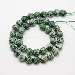 天然グリーンスポットジャスパービーズ連売り  ラウンド  多面カット  14mm  穴：1mm  約28個/連  15.5インチ&nbsp;X-G-L148-14mm-01