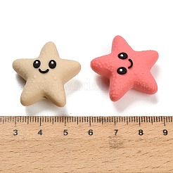 食品グレードの環境に優しいシリコーンビーズ  かわいいヒトデ  ミックスカラー  28x28x13mm  穴：2mm&nbsp;SIL-I022-04