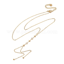 304ステンレススチール製クリスタルラインストーンフラットラウンドスターペンダントYタッセルラリアットネックレス（女性用）  ゴールドカラー  16.34インチ（41.5cm）&nbsp;NJEW-F378-03G