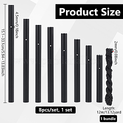アルミ丸チューブの大きなペンダント  風鈴作り用品  ナイロン糸1束付き  ブラック  151~331x19.5mm  穴：4.5mm  8個/セット  1セット&nbsp;FIND-PH0059-56