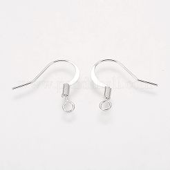真鍮フレンチピアスフック  水平ループ付き  フラットピアスフック  ニッケルフリー  銀  17mm  穴：2mm&nbsp;X-KK-Q366-S-NF